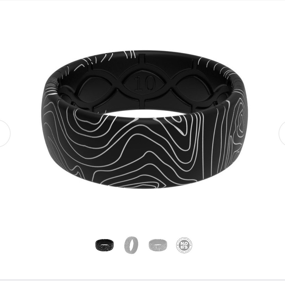 Groove Life 3D Topo Midnight Black/Gray Silicone Ring, Size 10